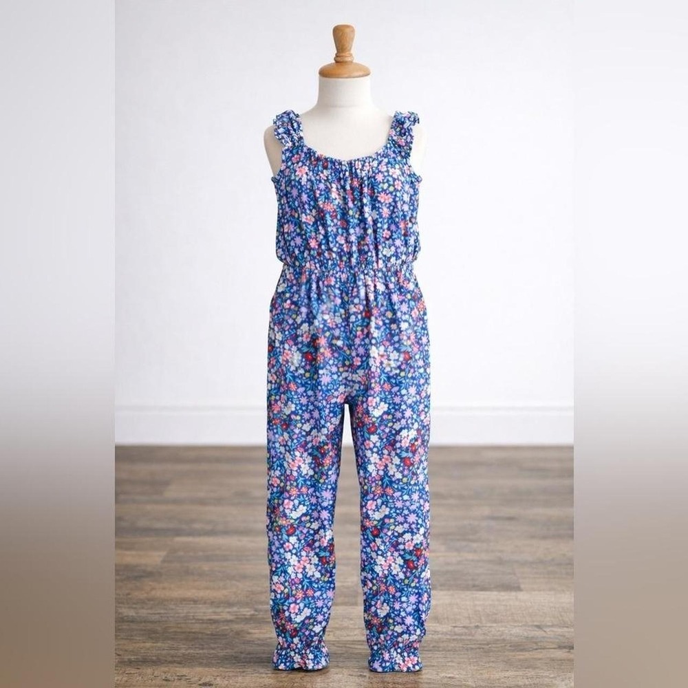 Girls Cotton On Kids Blue Floral Jumpsuit Size 8 Sleeveless Summer Romper